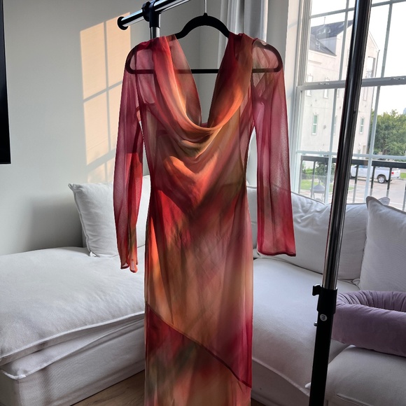 ASOS DESIGN chiffon cowl neck maxi dress in marble print - Picture 3 of 5